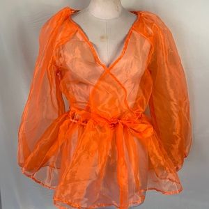 🧡SHEER LONG SLEEVE PEPLUM TOP